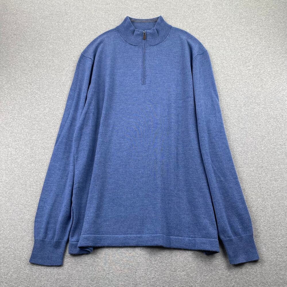 Joseph Abboud Sweater Mens 3XLT Blue Extra Fine Merino Wool 1/4 Zip Pullover